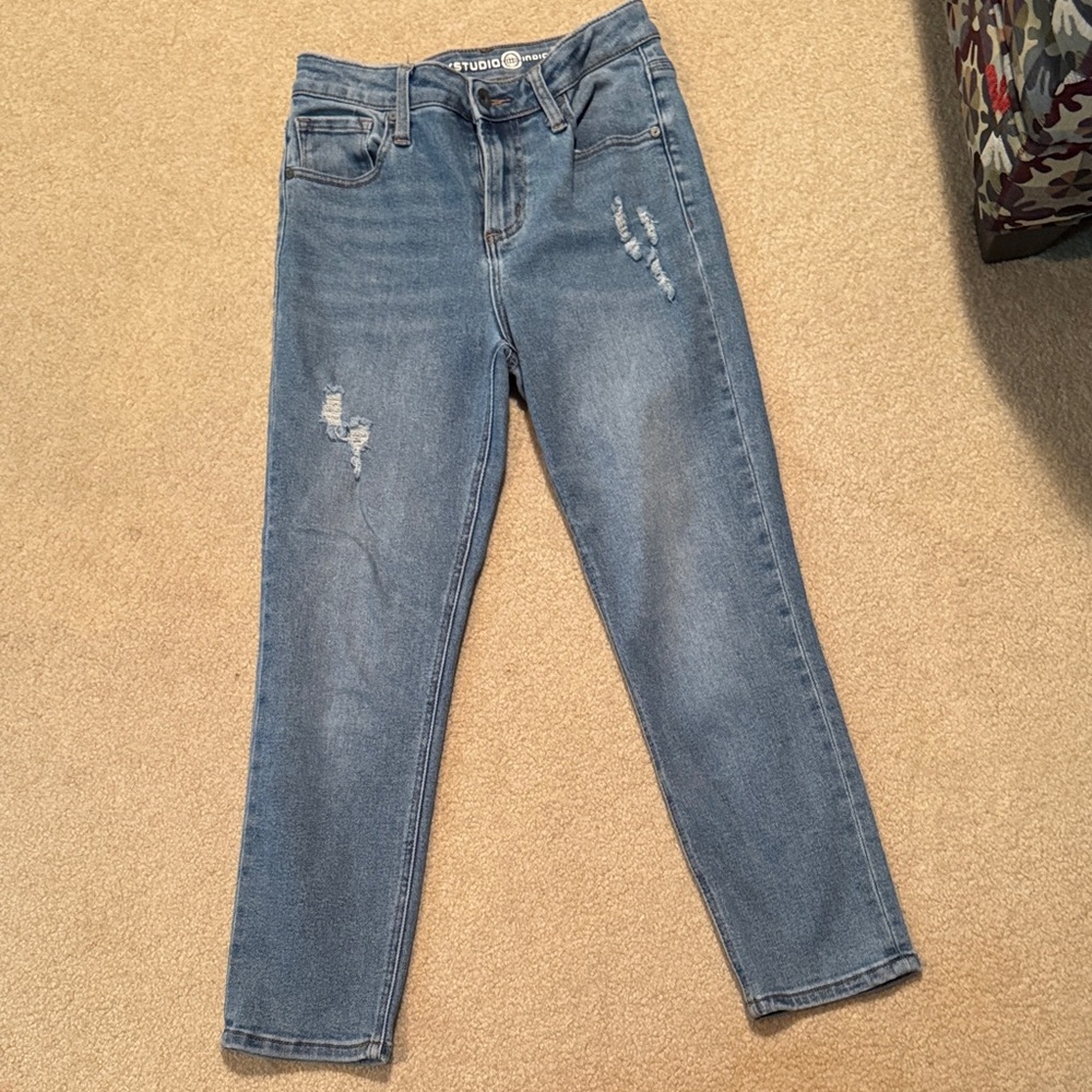 Max Studio Denim Ankle Jeans with Distressed Details